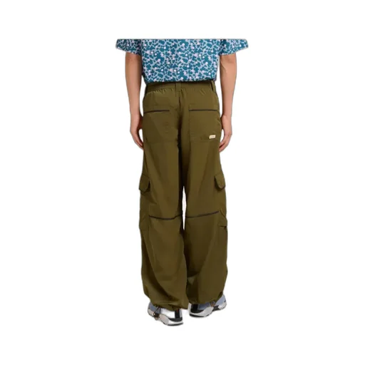 Green Crinkled Nylon Cargo Trousers With Contrast Piping