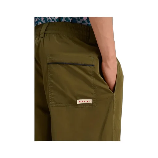 Green Crinkled Nylon Cargo Trousers With Contrast Piping