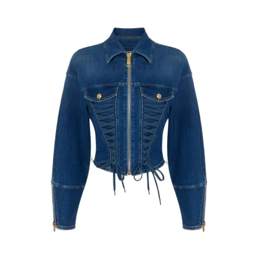 Denim Jacket With Crossover Laces
