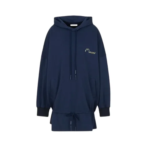 Marni Drawstring Ruffled Hooded Sweatshirt Dress