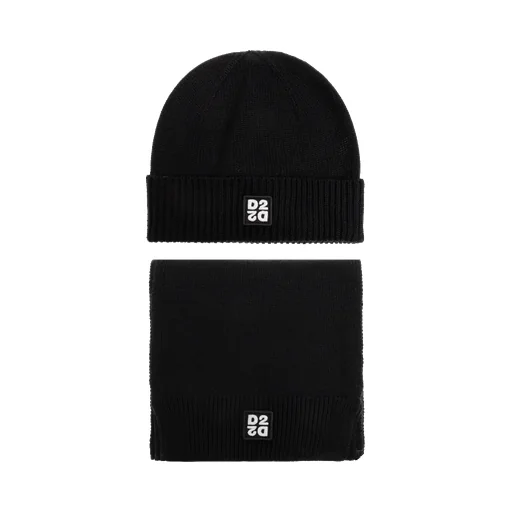 Dsquared2 Logo Patch Ribbed-Knit Beanie Scarf Set