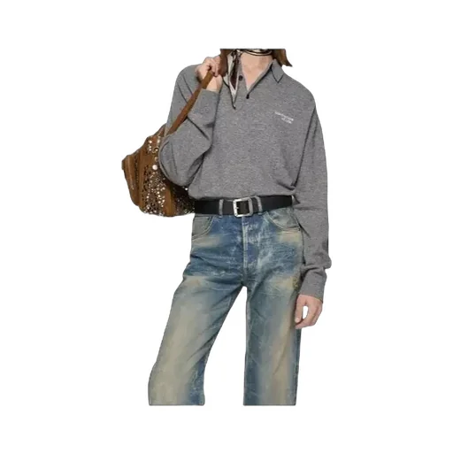 Long-Sleeved Knitted Polo Shirt