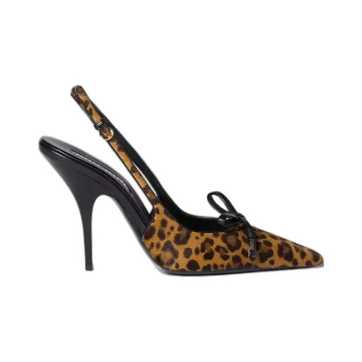 Printed Leather Slingback Pumps With Bow