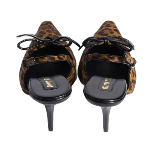 Printed Leather Slingback Pumps With Bow