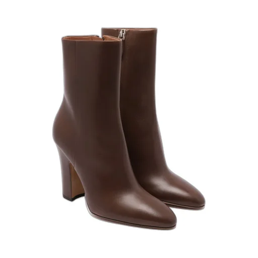 Leather Block-Heel Boots