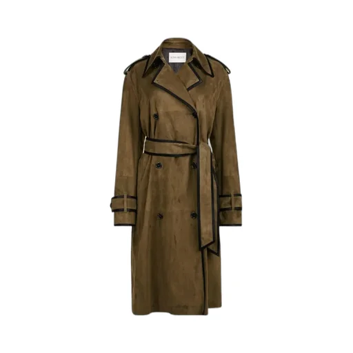 Belted Leather-Trimmed Coat
