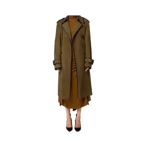 Belted Leather-Trimmed Coat