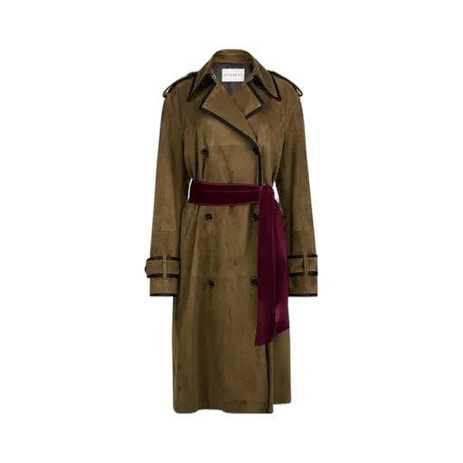 Belted Leather-Trimmed Coat