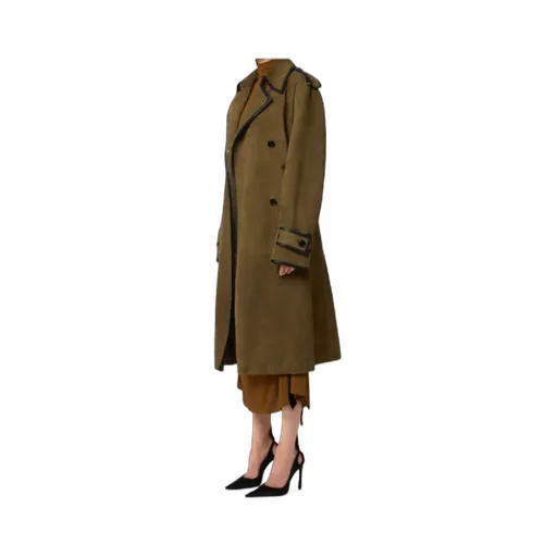 Belted Leather-Trimmed Coat