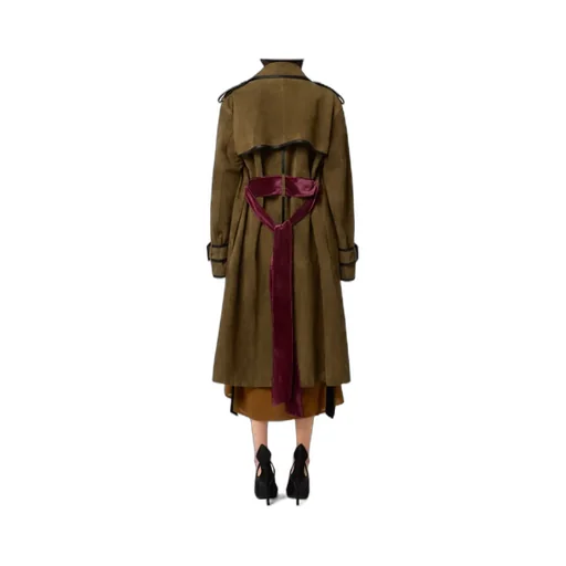 Belted Leather-Trimmed Coat