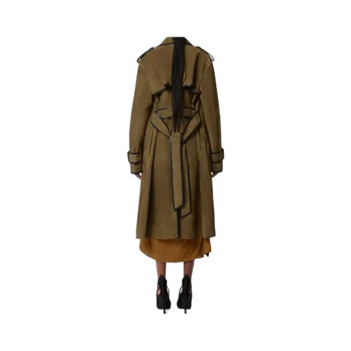 Belted Leather-Trimmed Coat