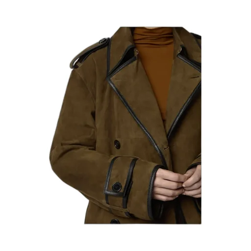 Belted Leather-Trimmed Coat