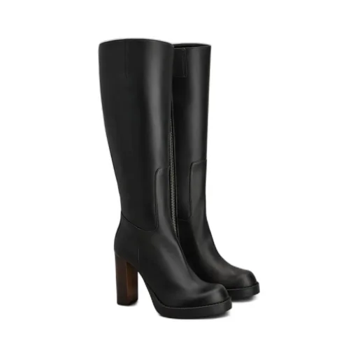 Round-Toe High-Heeled Boots