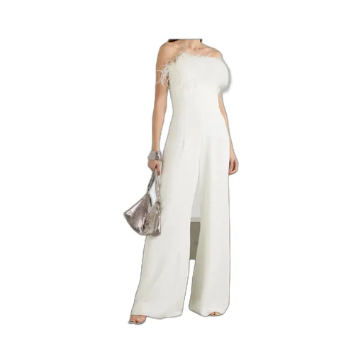 Taree Feather-Trim Strapless Jumpsuit