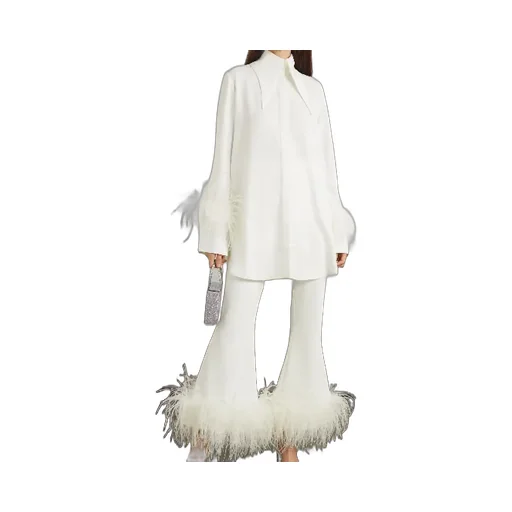 Feather-Trimmed Crepe Shirt
