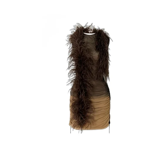 Antares Feather-Trimmed Bead-Embellished Stretch-Tulle Mini Dress