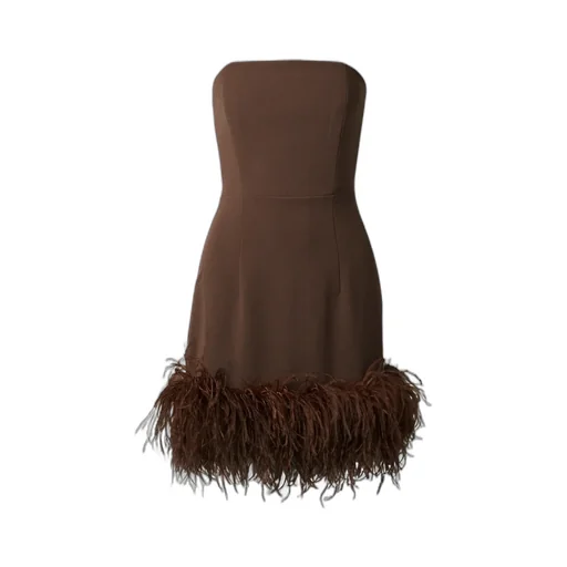 Minelli Strapless Feather-Trimmed Crepe Mini Dress