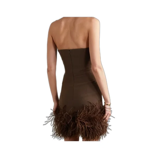Minelli Strapless Feather-Trimmed Crepe Mini Dress