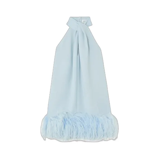 Cynthia Feather-Trimmed Crepe De Chine Halterneck Mini Dress