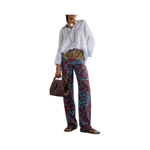 Printed Crepe Straight-Leg Casual Pants