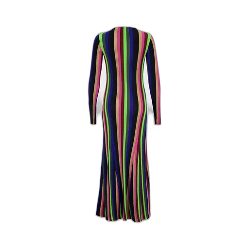 Striped-Pattern Long-Sleeve Dress