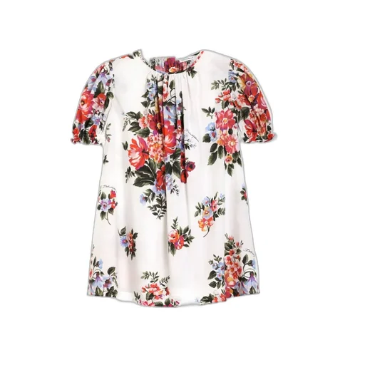 Dolce & Gabbana Kids Flower Patterned Crewneck Dress