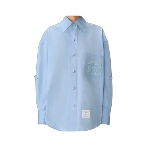 Thom Browne Solid Poplin Crest Embroidery Armband Supersized Shirt
