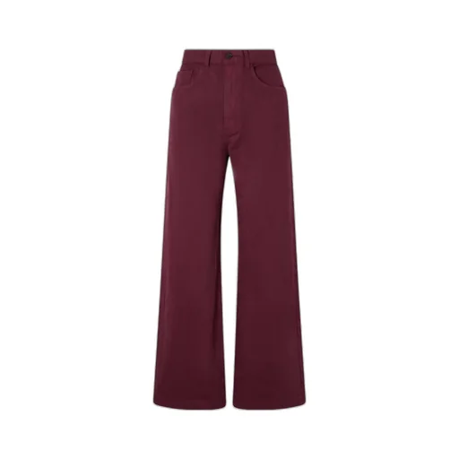 Herringbone Cotton Wide-Leg Casual Pants