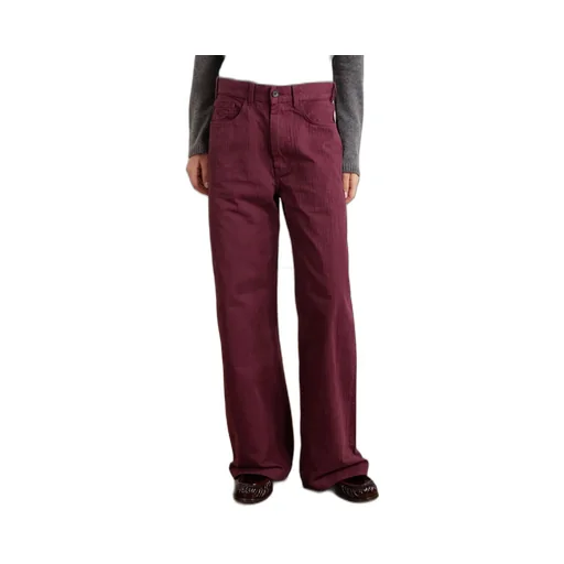 Herringbone Cotton Wide-Leg Casual Pants