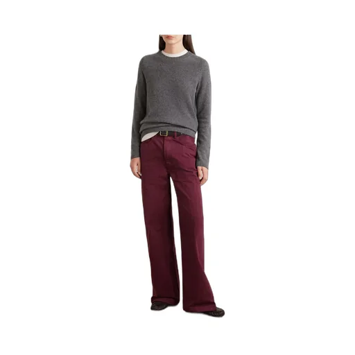 Herringbone Cotton Wide-Leg Casual Pants