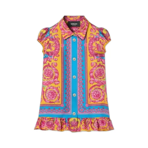 Versace Kids Baroque Printed Ruffled Dress