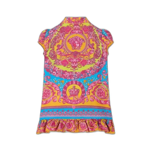 Versace Kids Baroque Printed Ruffled Dress