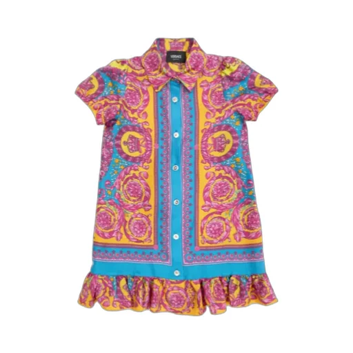 Versace Kids Baroque Printed Ruffled Dress