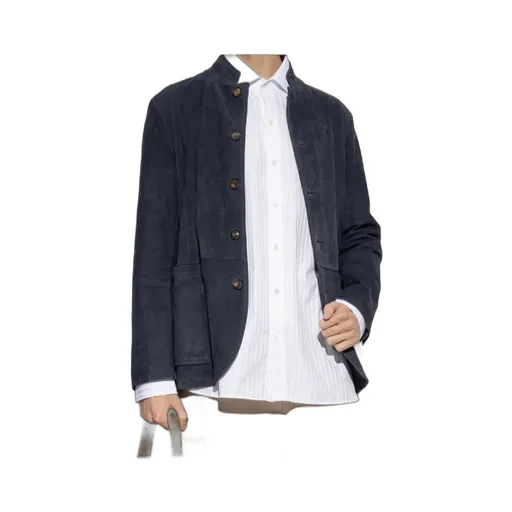 Eleventy Button-Front Leather Jacket