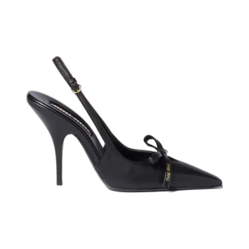Leather Slingback Pumps With Bow