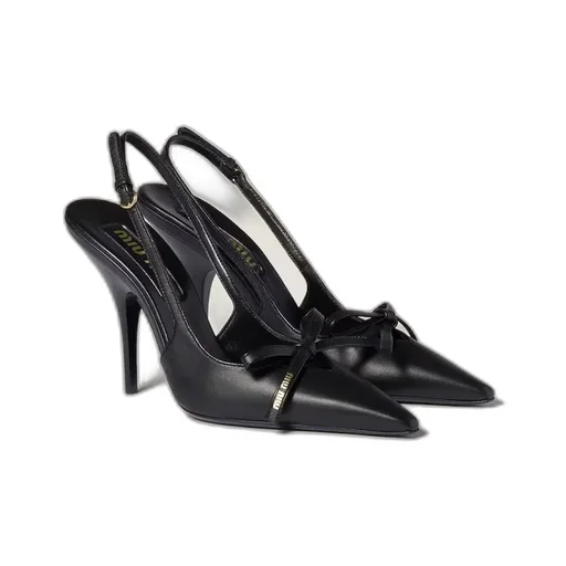 Leather Slingback Pumps With Bow