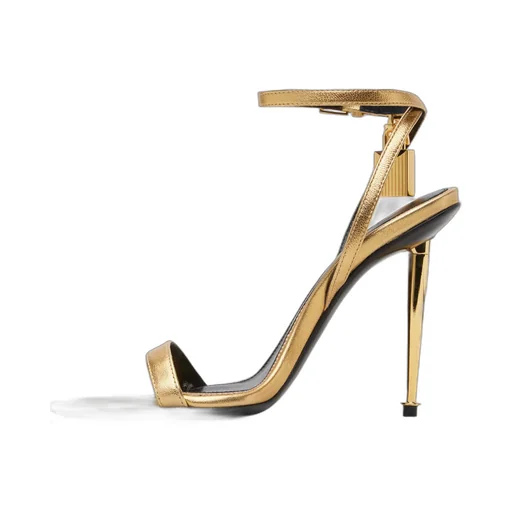 Lock-Shaped Pointed-Toe Open-Toe Sandals
