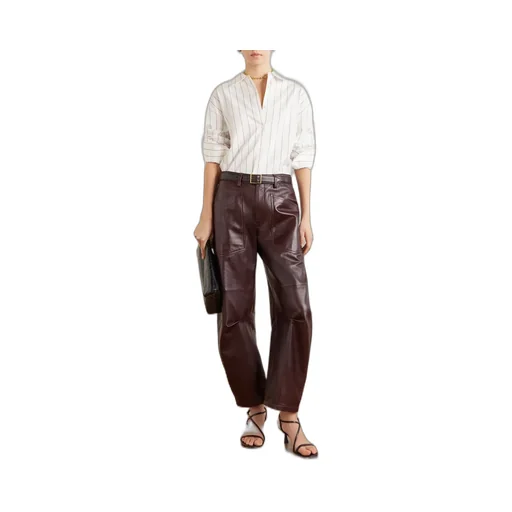 Leather Wide-Leg Casual Pants