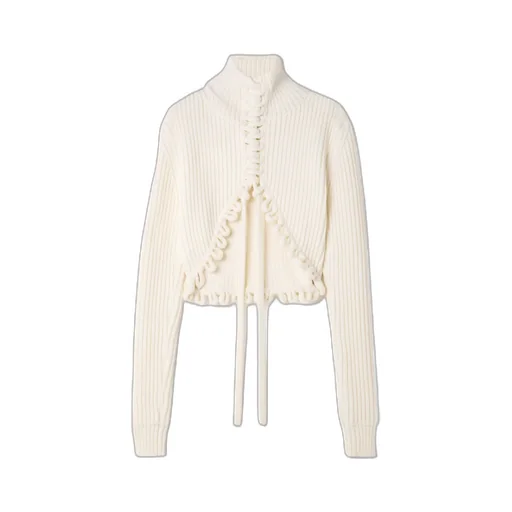 Lace-Up Wool Ribbed Sweater