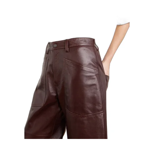 Leather Wide-Leg Casual Pants