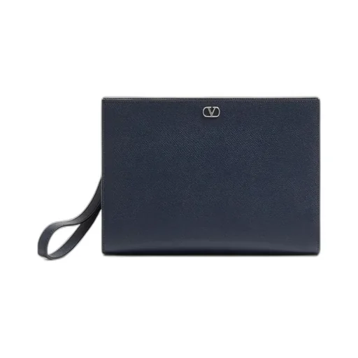 Grained Vlogo Signature Leather Clutch Bag