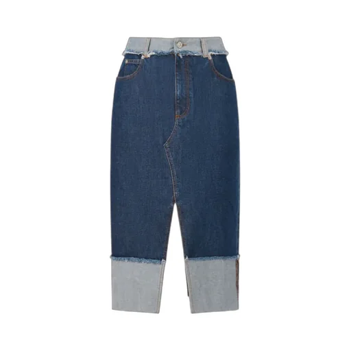 Blue Denim Inside-Out Midi Skirt