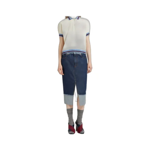 Blue Denim Inside-Out Midi Skirt