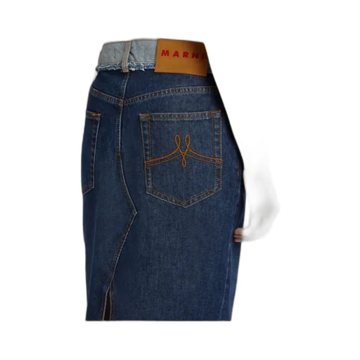 Blue Denim Inside-Out Midi Skirt