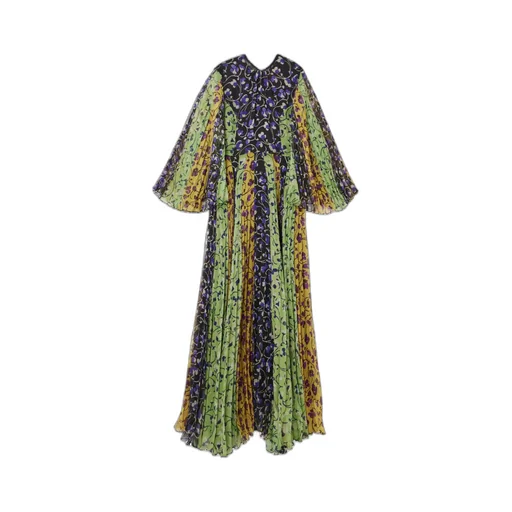 Angel Pleated Print Long Dress