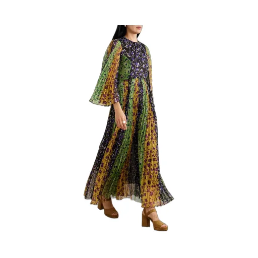 Angel Pleated Print Long Dress