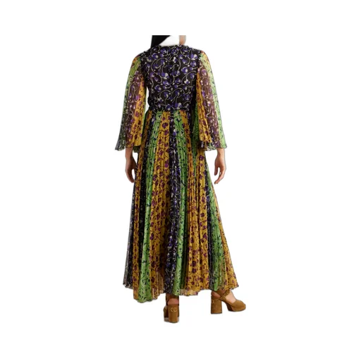Angel Pleated Print Long Dress