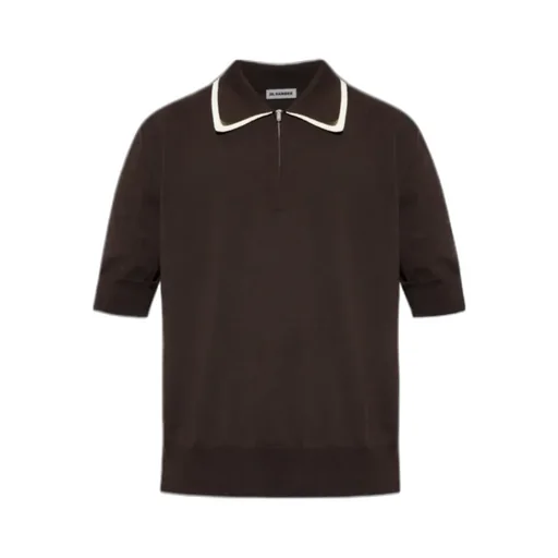 Jil Sander Contrast Collar Zip Polo Shirt