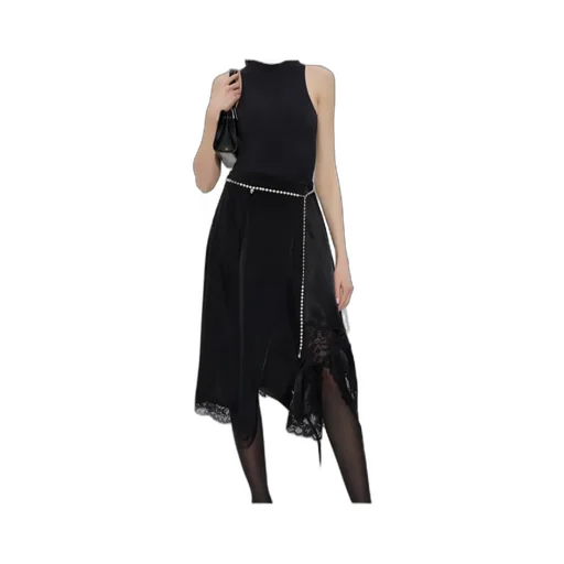 Vetements Asymmetric Lace-Trim Skirt