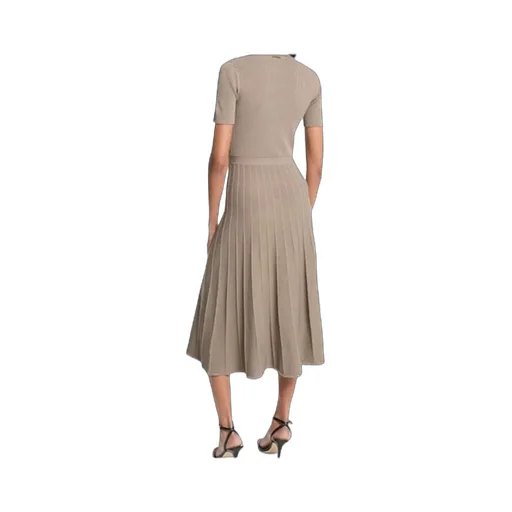 Half-Button Pleated Midi Dress